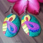exotic wooden earrings hand painted leaves